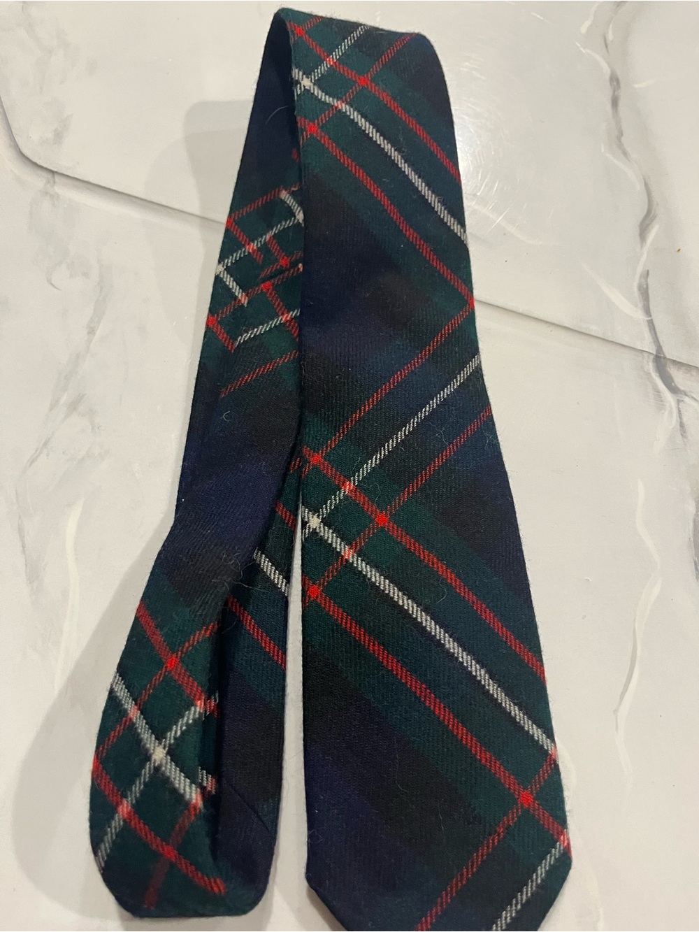 Source Unknown Green Plaid Tie with Red and White Stripes